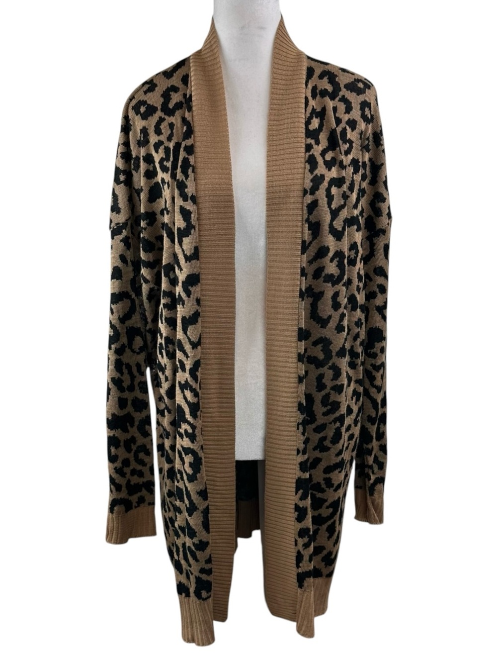 Leopard Print Open-Front Cardigan Sweater APT 9 Tan & Black NWT